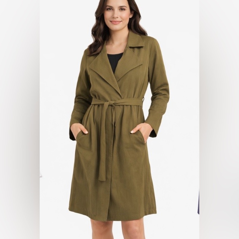 Love Tree Size Large Olive Green Trench Coat with Tie